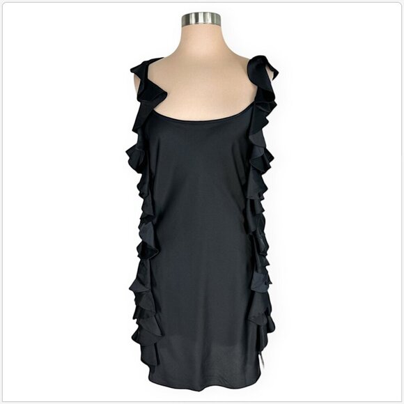 Susana Monaco Dresses & Skirts - Susana Monaco Black Stretch Silk Side Ruffled Shift Mini Dress Cocktail Party 6